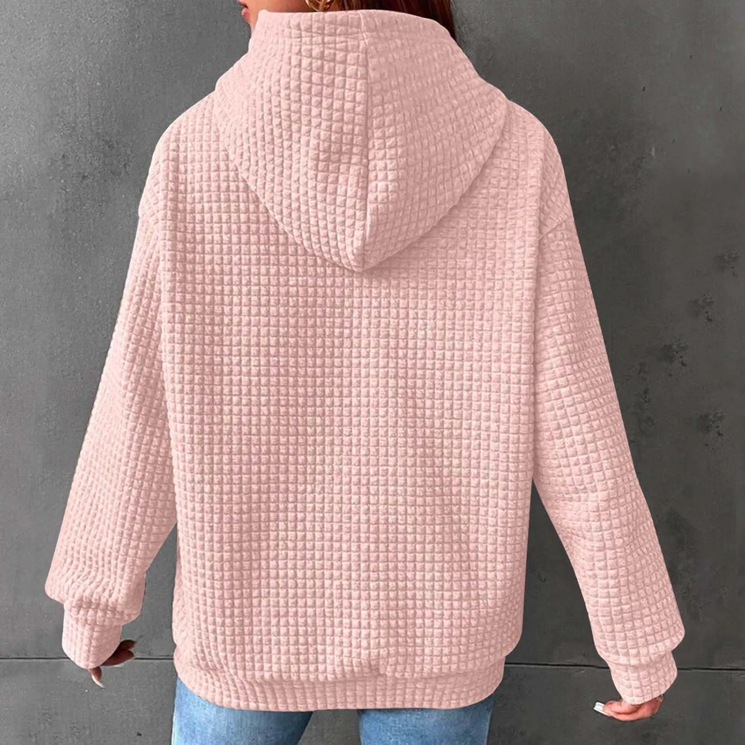 Stessotudo Womens Waffle Knit Hoodies Casual Long Sleeve Cute Football Print Sweatshirts Drawstring Trendy Pullover Tops 2023