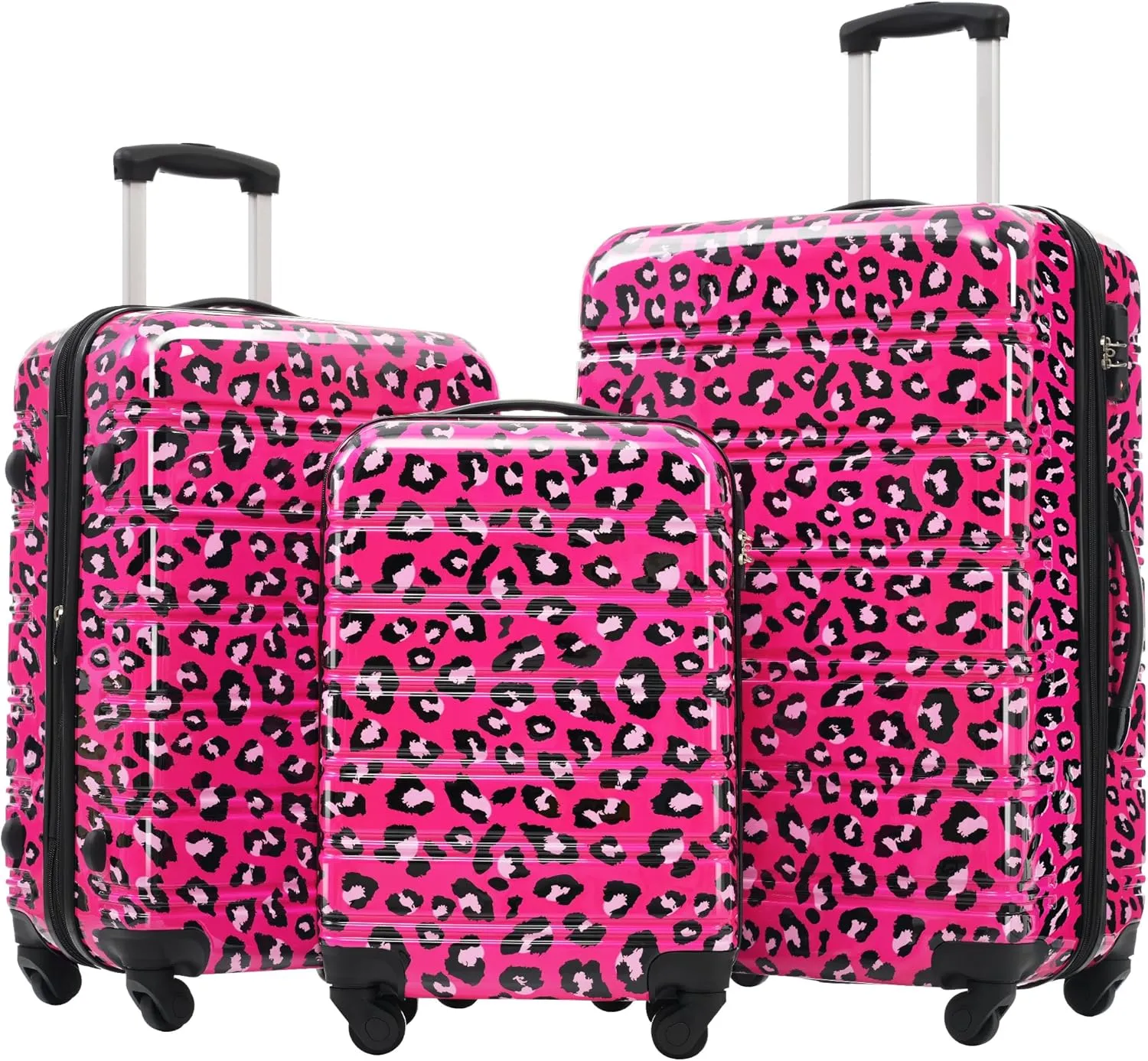 Stylish Hardshell Luggage Set for Travel, Lightweight 3-Piece Spinner Suitcase Collection, Leopard Design, Adventure