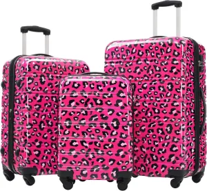 Stylish Hardshell Luggage Set for Travel, Lightweight 3-Piece Spinner Suitcase Collection, Leopard Design, Adventure