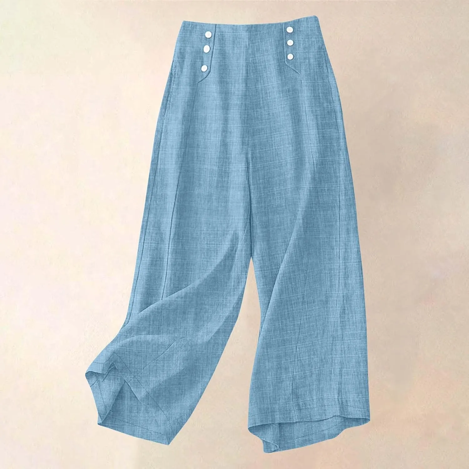 Summer Pants for Women 2025 Dressy High Waisted Linen Pants Women Button Beach Wide Leg Trousers with Pockets