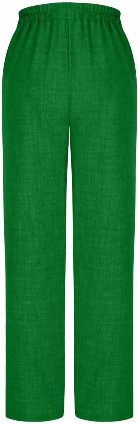 Summer Pants for Women 2025 Dressy High Waisted Linen Pants Women Button Beach Wide Leg Trousers with Pockets