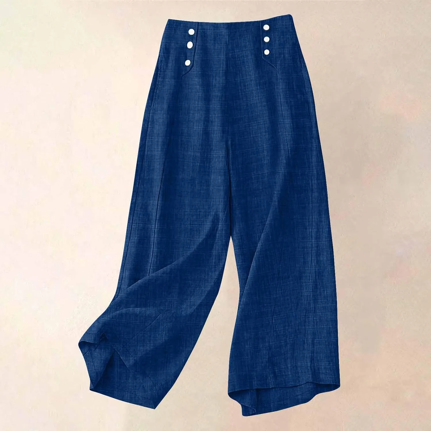 Summer Pants for Women 2025 Dressy High Waisted Linen Pants Women Button Beach Wide Leg Trousers with Pockets