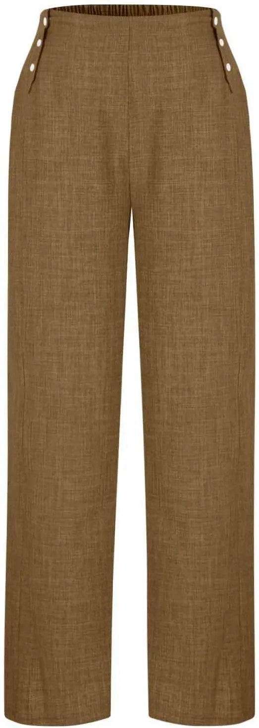 Summer Pants for Women 2025 Dressy High Waisted Linen Pants Women Button Beach Wide Leg Trousers with Pockets