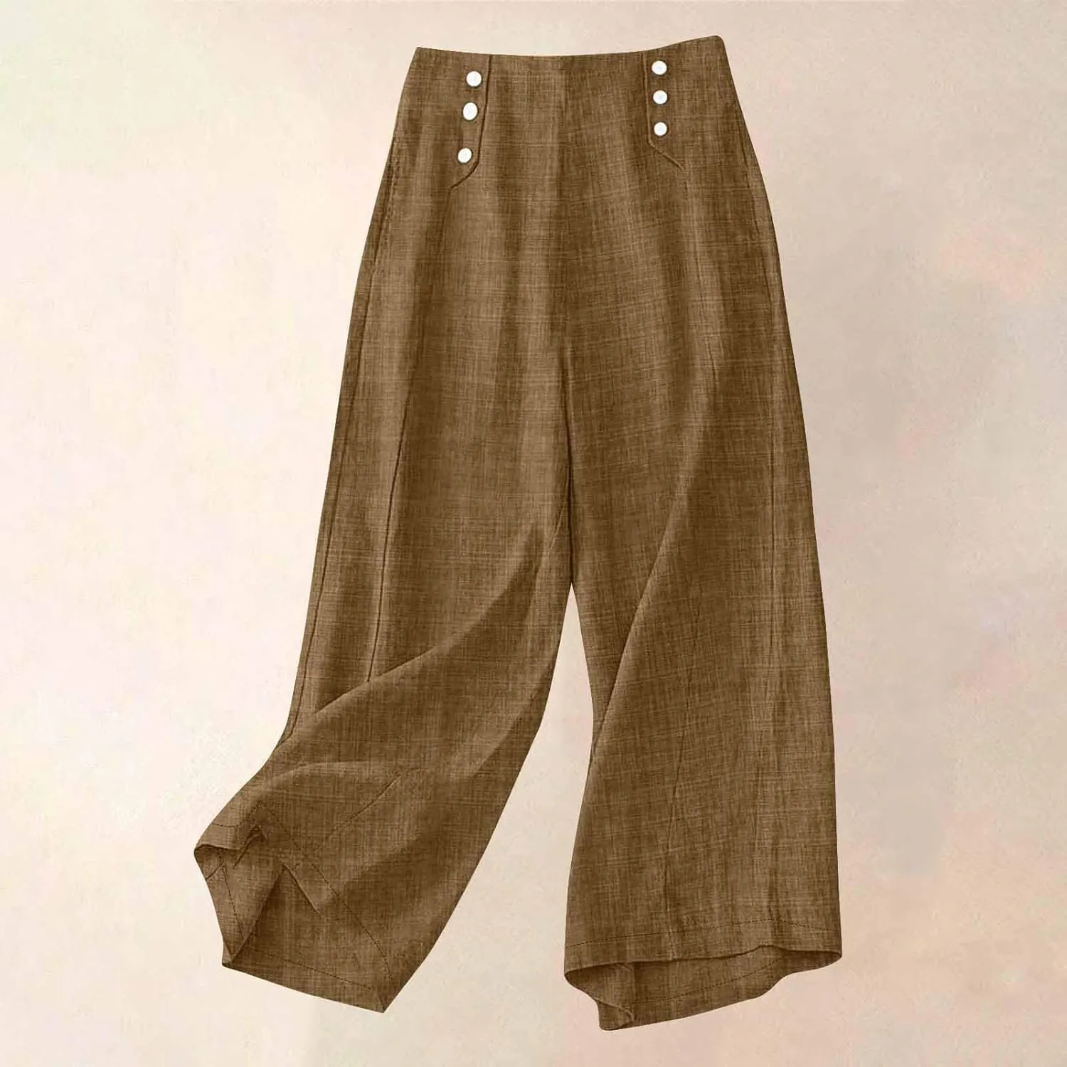 Summer Pants for Women 2025 Dressy High Waisted Linen Pants Women Button Beach Wide Leg Trousers with Pockets