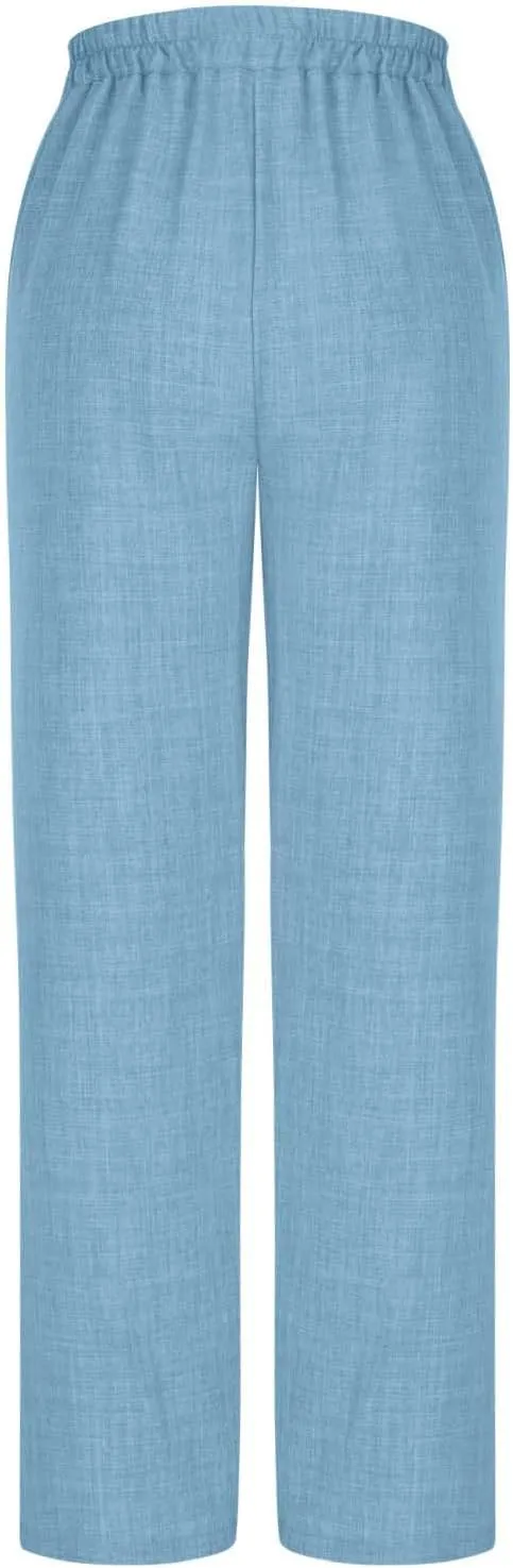Summer Pants for Women 2025 Dressy High Waisted Linen Pants Women Button Beach Wide Leg Trousers with Pockets