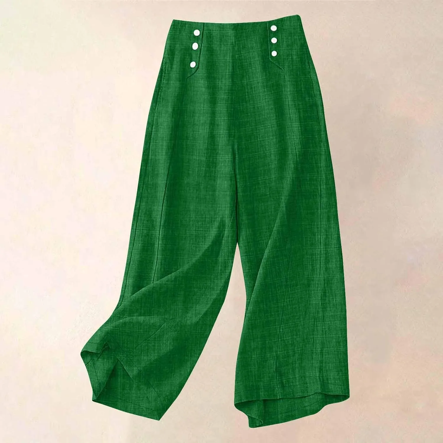 Summer Pants for Women 2025 Dressy High Waisted Linen Pants Women Button Beach Wide Leg Trousers with Pockets