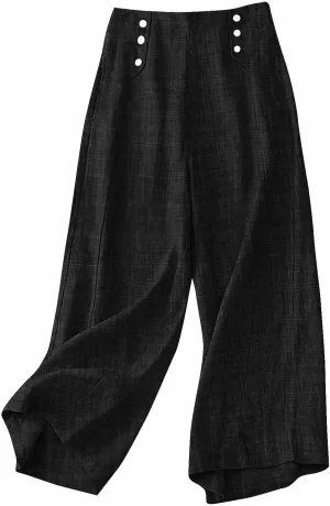 Summer Pants for Women 2025 Dressy High Waisted Linen Pants Women Button Beach Wide Leg Trousers with Pockets