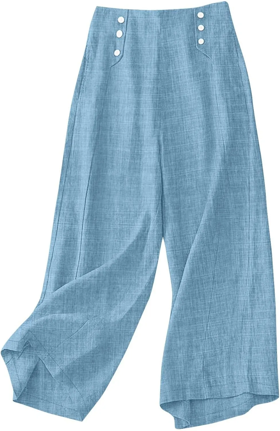 Summer Pants for Women 2025 Dressy High Waisted Linen Pants Women Button Beach Wide Leg Trousers with Pockets