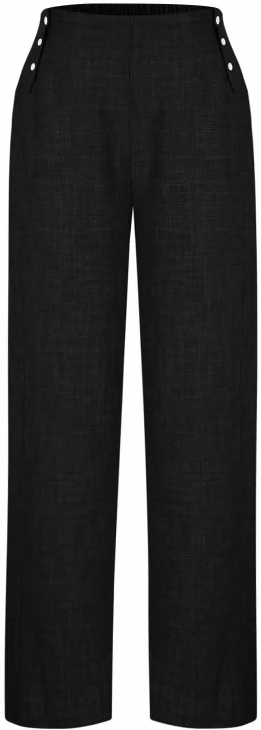 Summer Pants for Women 2025 Dressy High Waisted Linen Pants Women Button Beach Wide Leg Trousers with Pockets