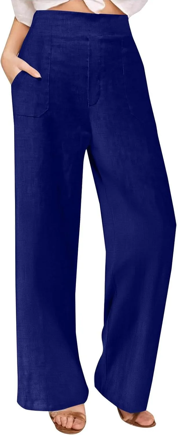Summer Pants for Women Dressy Linen Pants Women Summer High Waisted Wide Leg Linen Pants Trousers with Pockets