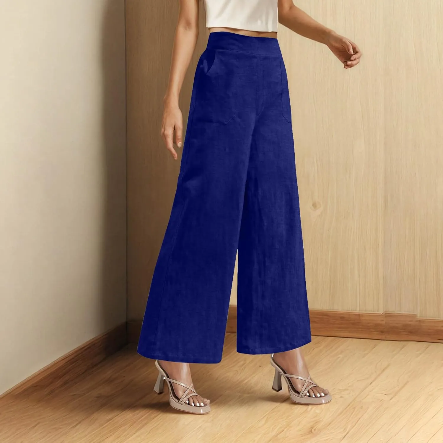 Summer Pants for Women Dressy Linen Pants Women Summer High Waisted Wide Leg Linen Pants Trousers with Pockets