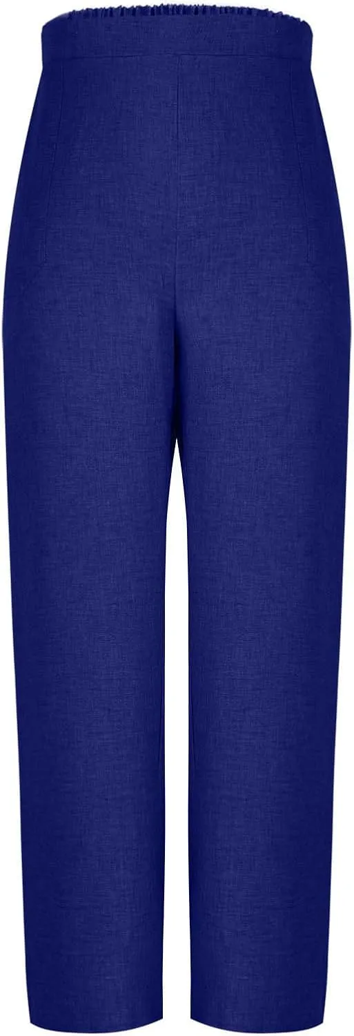 Summer Pants for Women Dressy Linen Pants Women Summer High Waisted Wide Leg Linen Pants Trousers with Pockets