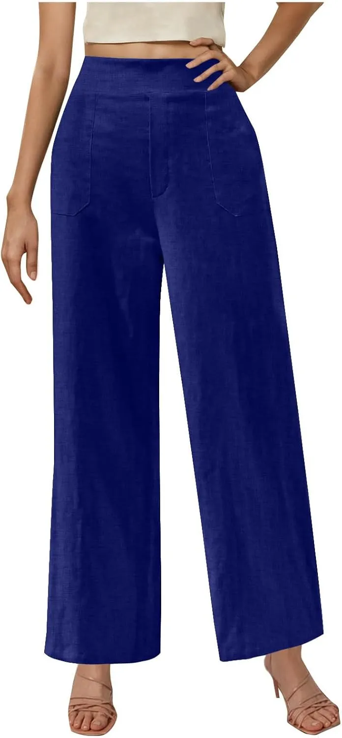 Summer Pants for Women Dressy Linen Pants Women Summer High Waisted Wide Leg Linen Pants Trousers with Pockets