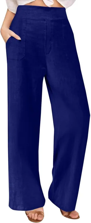 Summer Pants for Women Dressy Linen Pants Women Summer High Waisted Wide Leg Linen Pants Trousers with Pockets