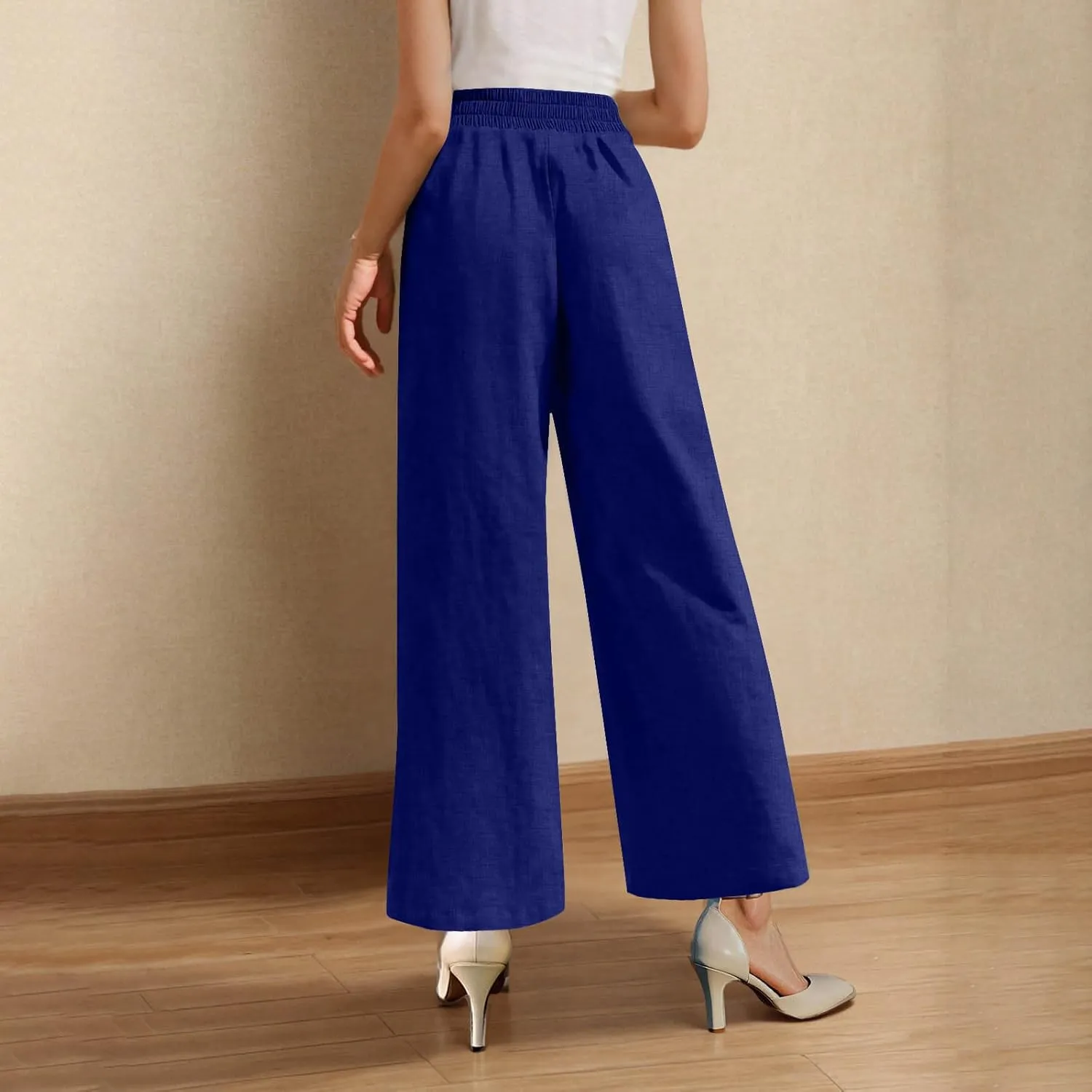 Summer Pants for Women Dressy Linen Pants Women Summer High Waisted Wide Leg Linen Pants Trousers with Pockets