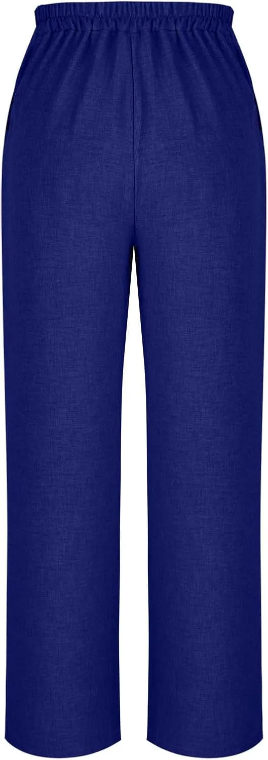 Summer Pants for Women Dressy Linen Pants Women Summer High Waisted Wide Leg Linen Pants Trousers with Pockets