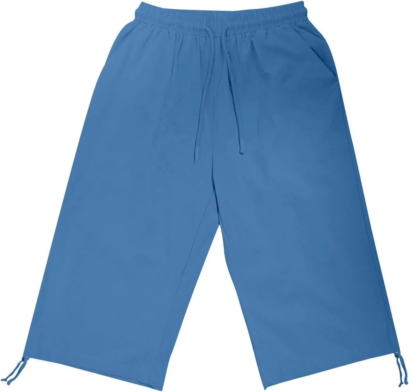 Summer Plus Size Capris for Women Knee Length Cotton Linen Elastic Waist Drawstring Bermuda Shorts with Pockets