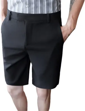 Summer Thin Solid Slim Fit Bermuda Shorts Men Knee Length Business Casual Short Black Gray