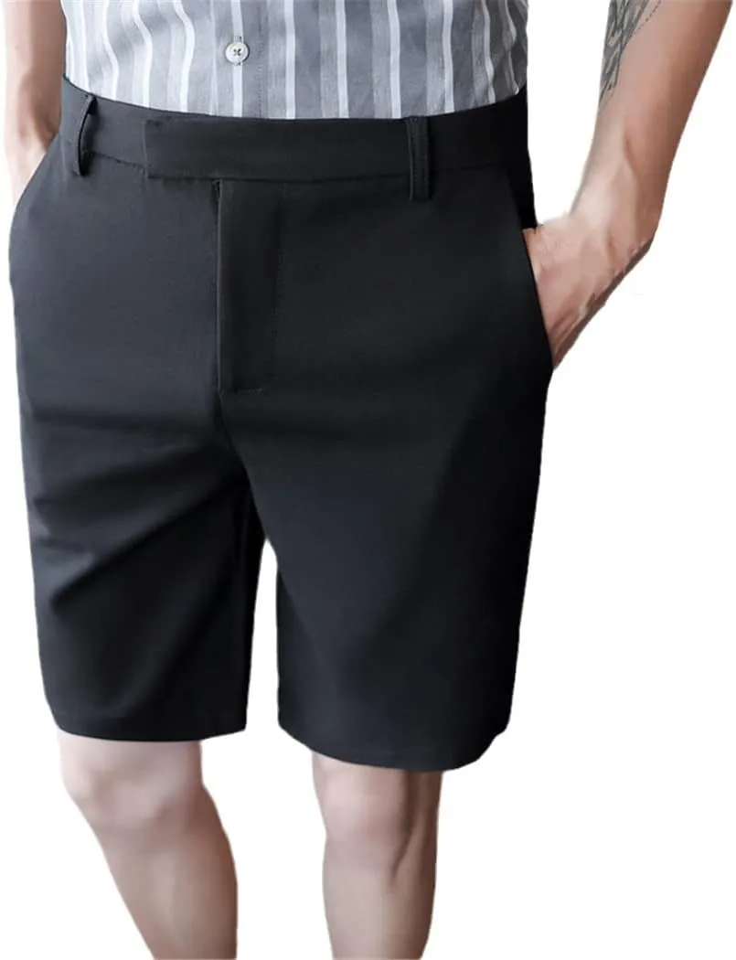 Summer Thin Solid Slim Fit Bermuda Shorts Men Knee Length Business Casual Short Black Gray
