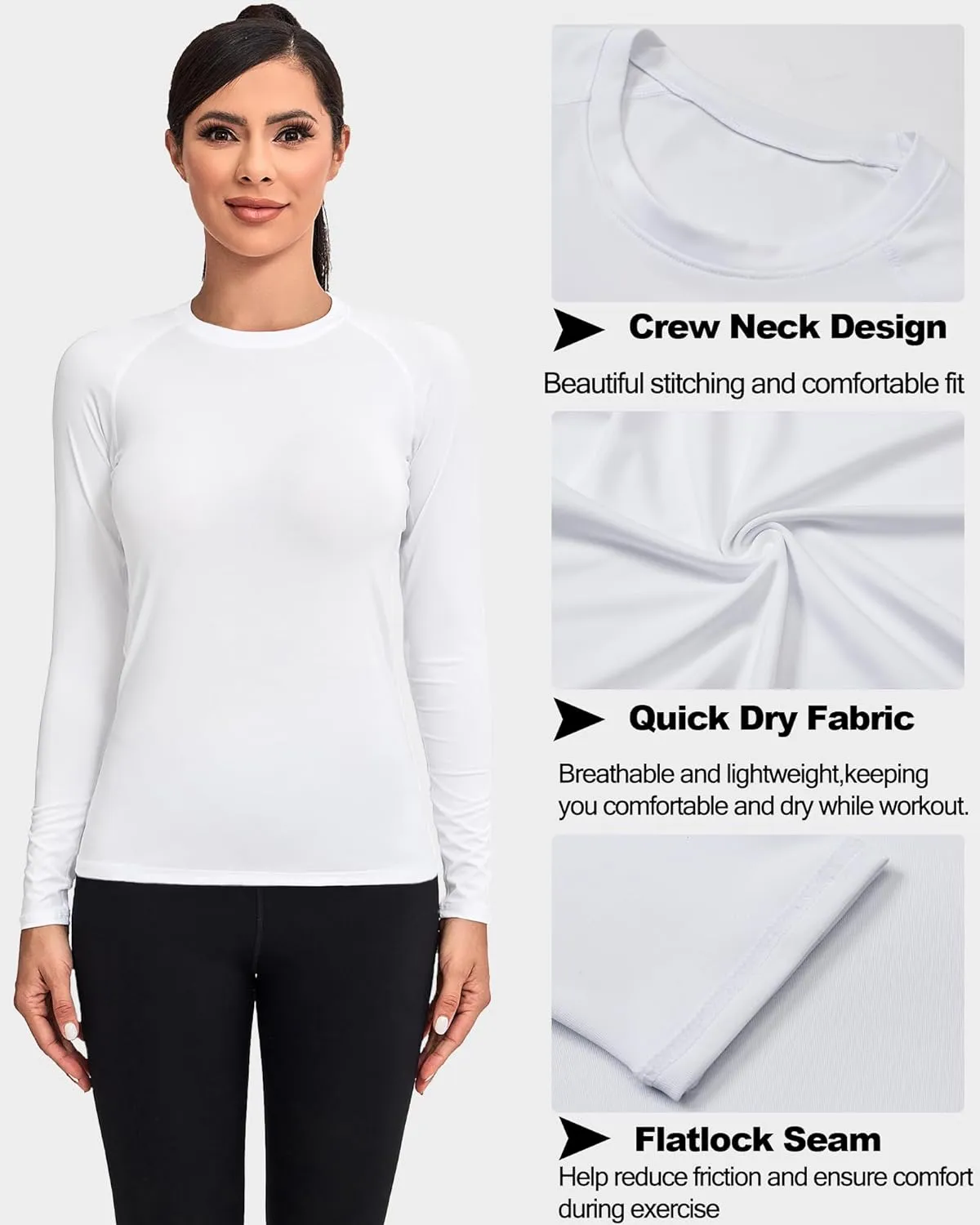 TELALEO 4 Pack Women's Compression Shirt Long Sleeve Performance Workout Baselayer Athletic Top Sports Gear