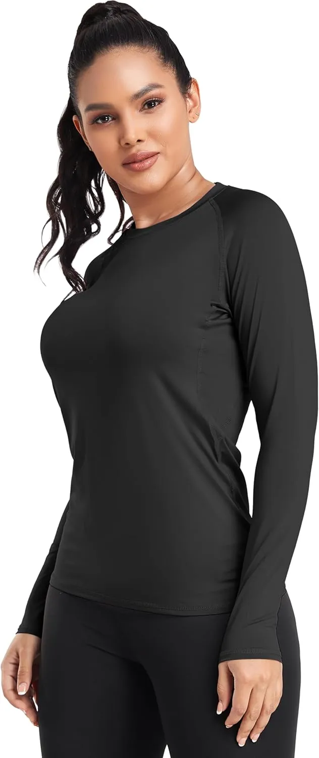 TELALEO 4 Pack Women's Compression Shirt Long Sleeve Performance Workout Baselayer Athletic Top Sports Gear