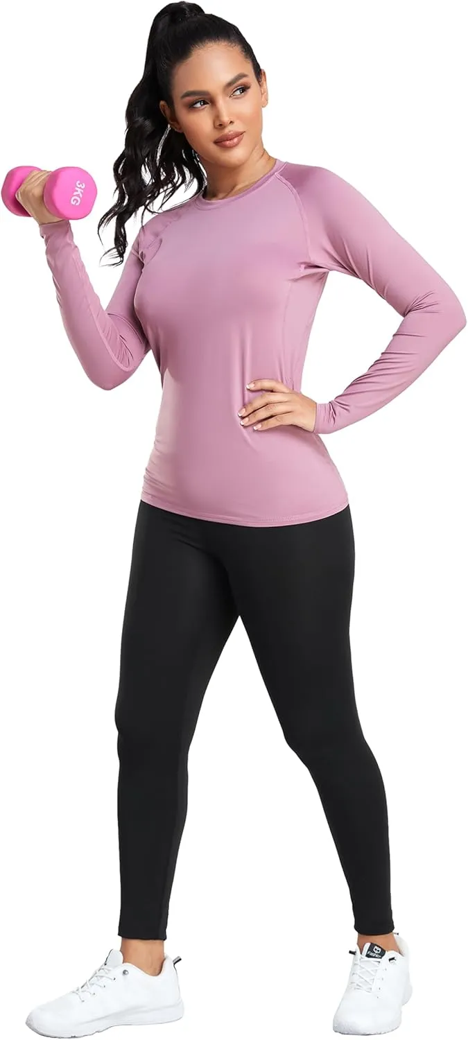 TELALEO 4 Pack Women's Compression Shirt Long Sleeve Performance Workout Baselayer Athletic Top Sports Gear