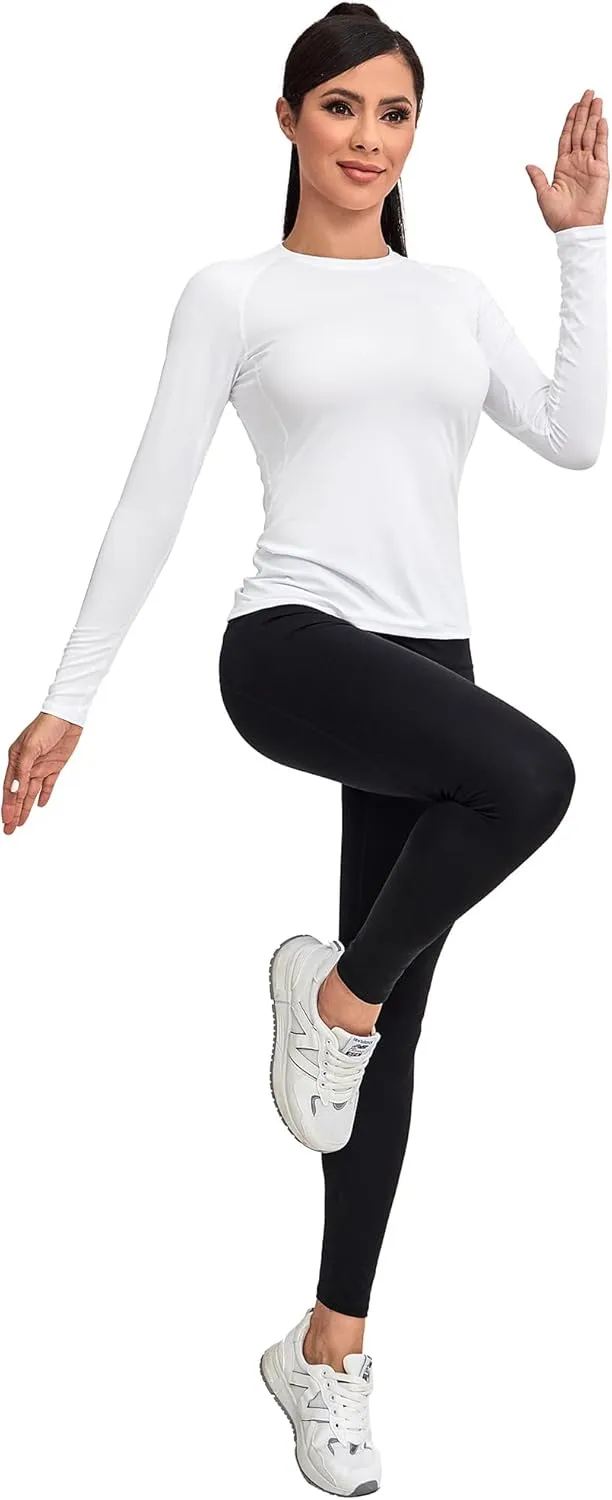 TELALEO 4 Pack Women's Compression Shirt Long Sleeve Performance Workout Baselayer Athletic Top Sports Gear