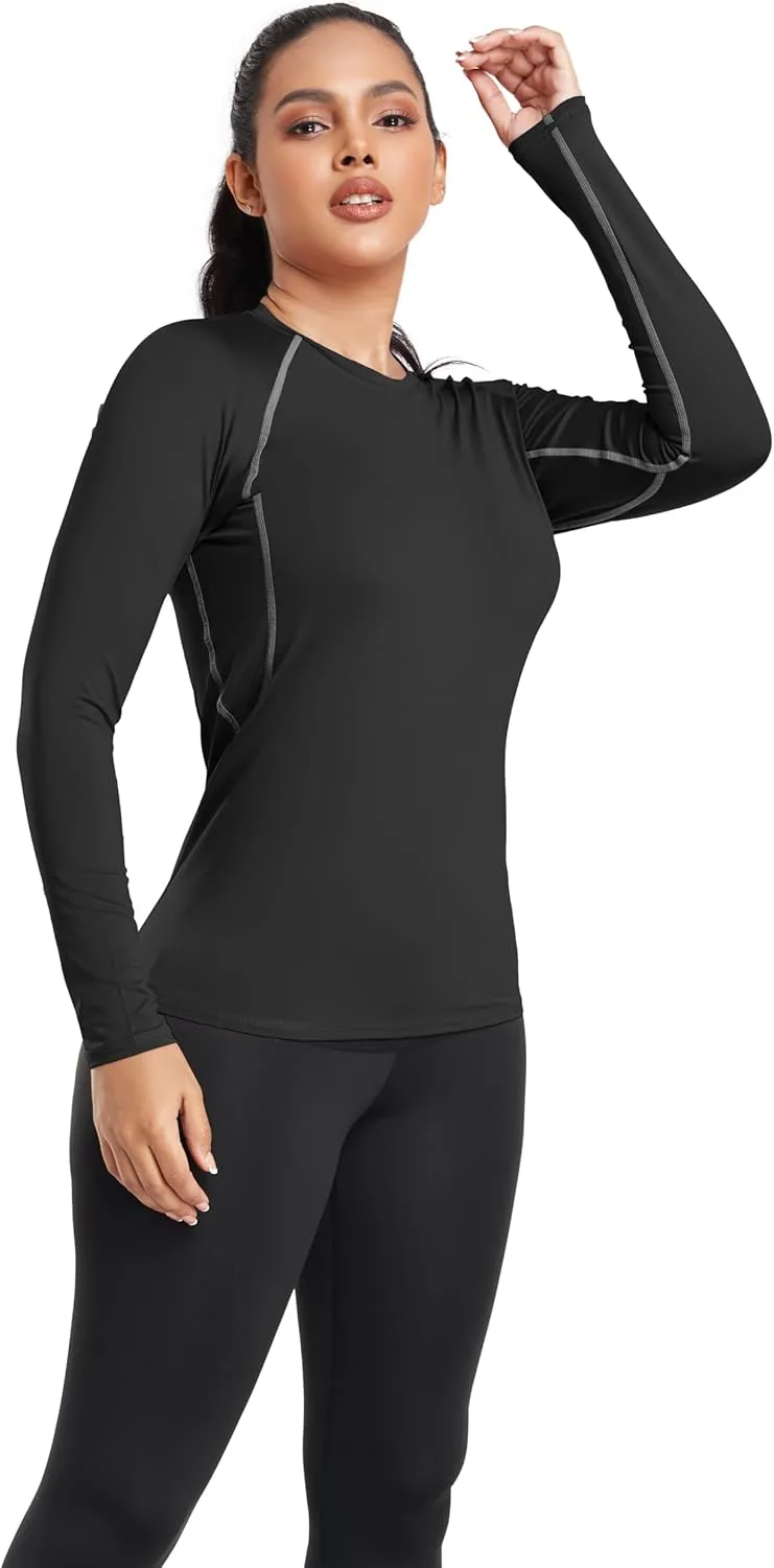 TELALEO 4 Pack Women's Compression Shirt Long Sleeve Performance Workout Baselayer Athletic Top Sports Gear