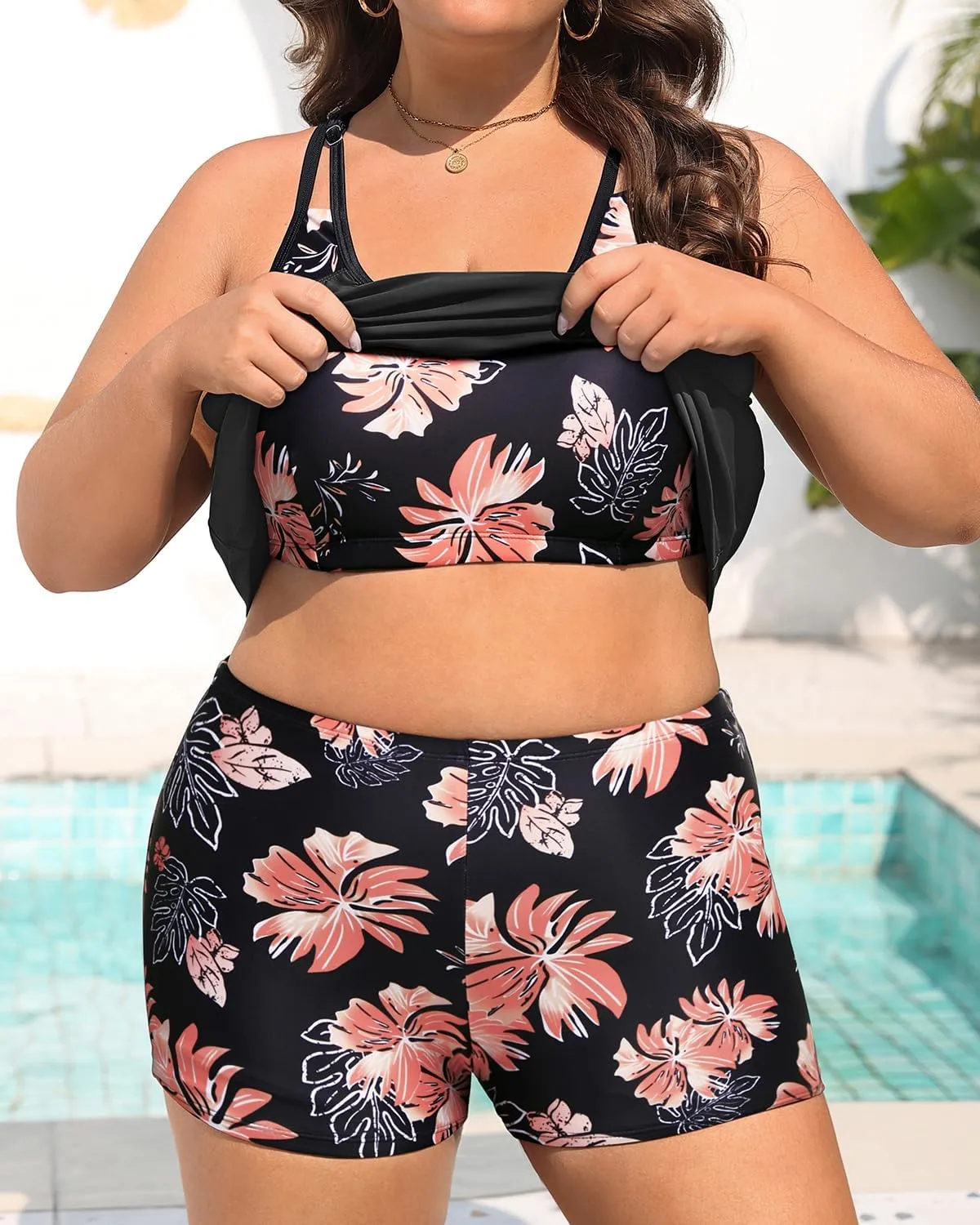 Tempt Me Women Plus Size Tankini Swimsuits - Two Piece Tummy Control Bathing Suits with Shorts 2025 Swimwear