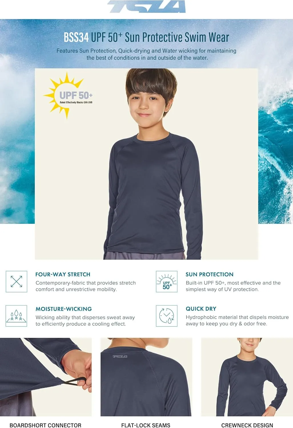 TSLA Kids Youth UPF 50  Long Sleeve T-Shirt, Athletic Sports Dry Fit Sun Shirts, UV Sun Portection Fishing Shirts