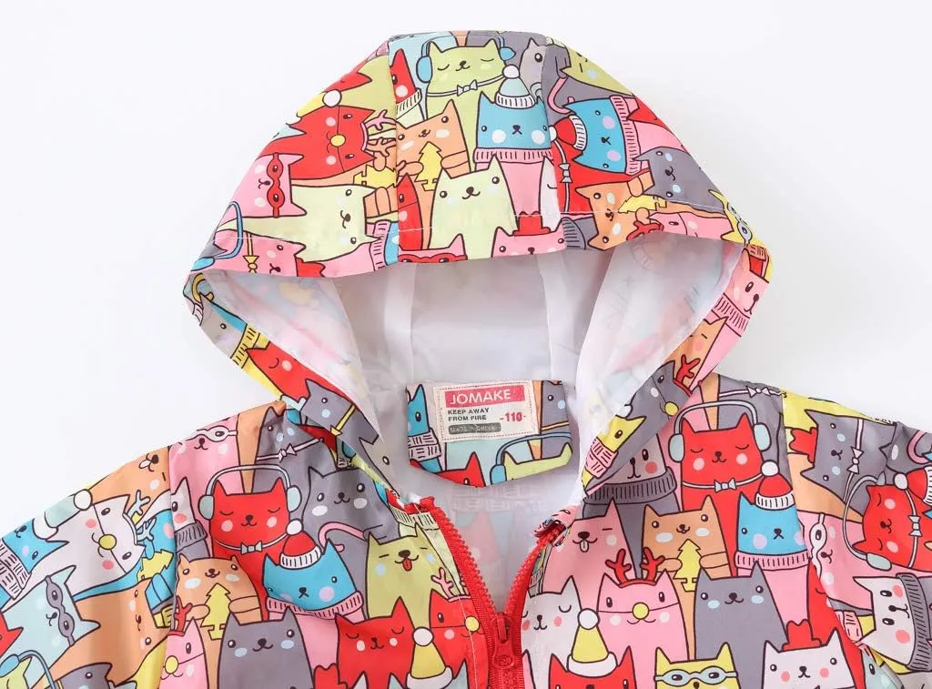 TUIJI Toddler Boys Girls Cartoon Print Zip Jacket Hooded Trench Lightweight Kids Coats Windbreaker Casual Outerwear