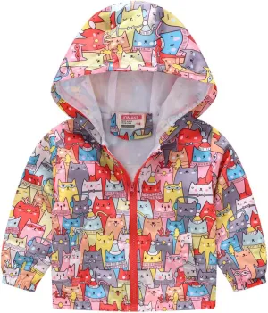 TUIJI Toddler Boys Girls Cartoon Print Zip Jacket Hooded Trench Lightweight Kids Coats Windbreaker Casual Outerwear