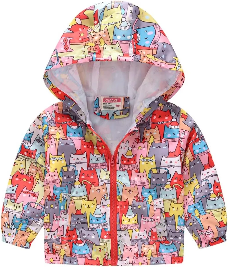 TUIJI Toddler Boys Girls Cartoon Print Zip Jacket Hooded Trench Lightweight Kids Coats Windbreaker Casual Outerwear