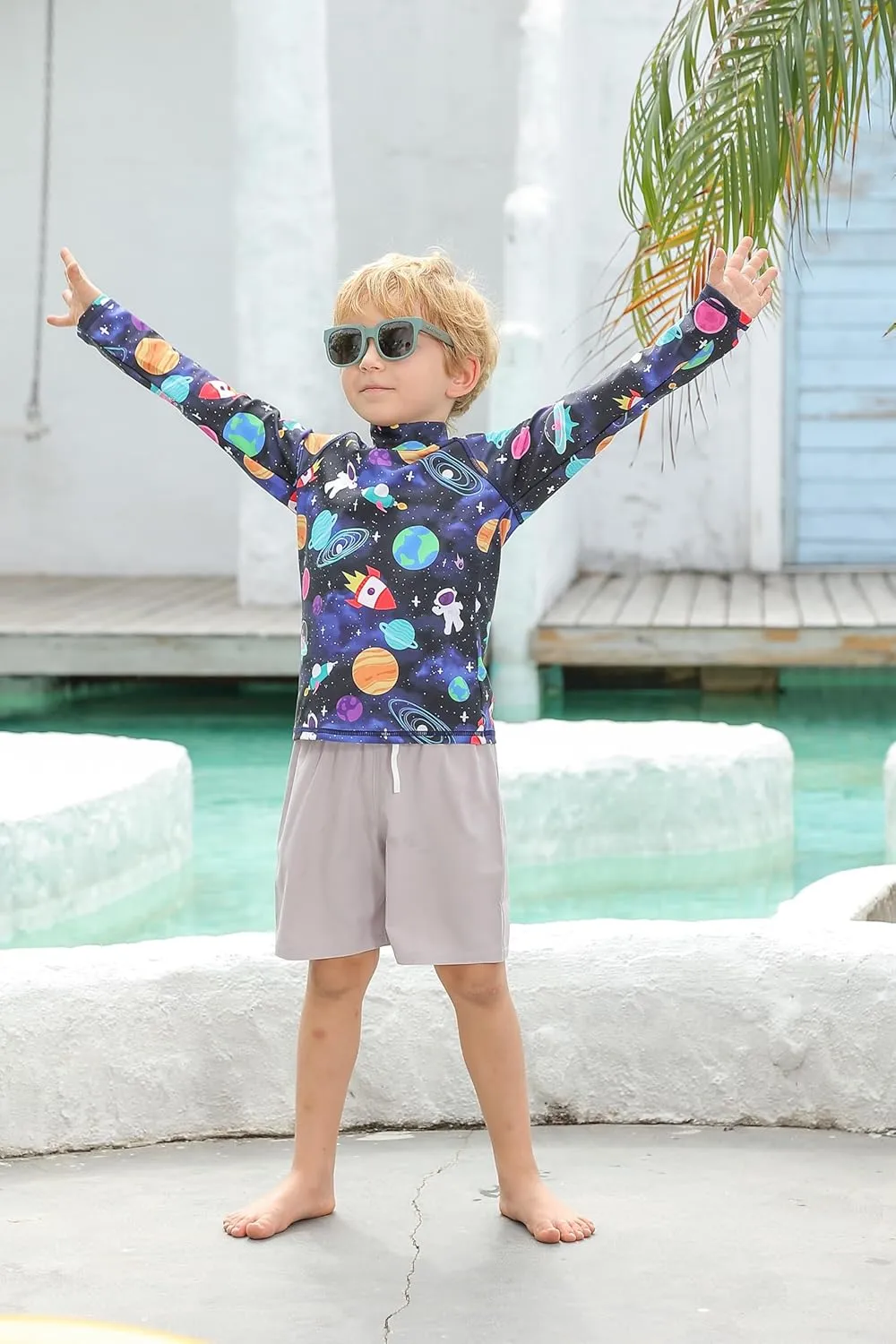 UNIFACO UPF 50  Little Boys Long Sleeve Rash Guard Swim Shirt Premium Sun Shirt for 1-8 Years