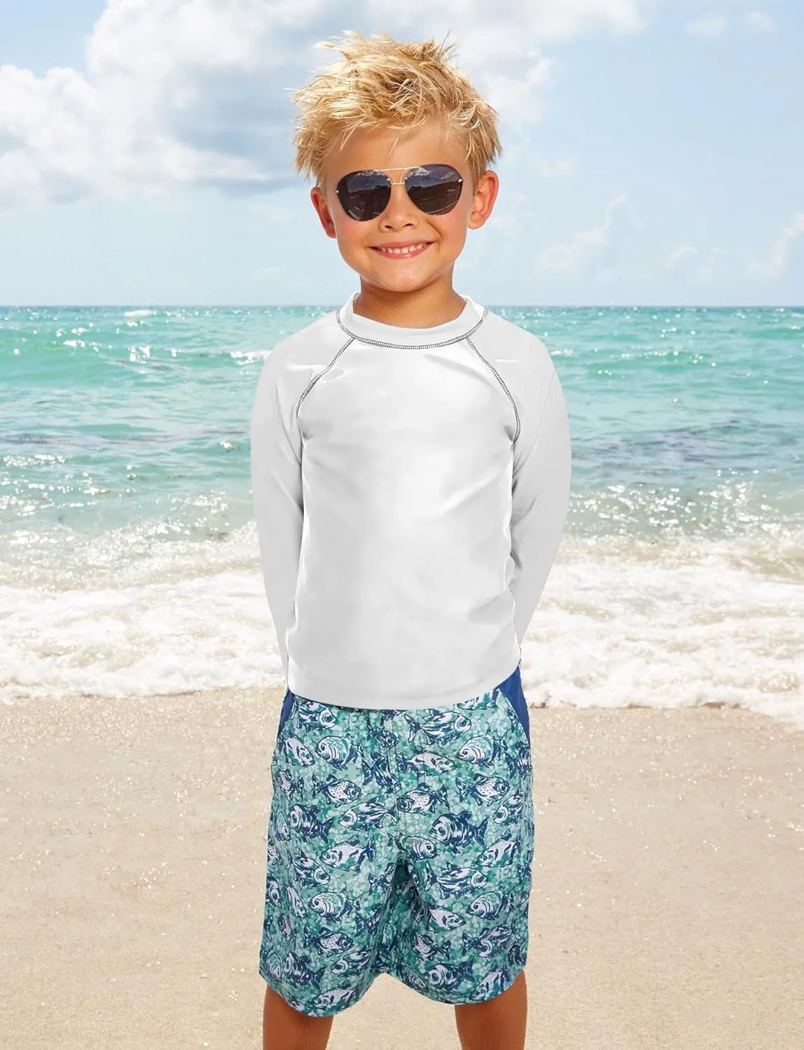 UNIFACO UPF 50  Little Boys Long Sleeve Rash Guard Swim Shirt Premium Sun Shirt for 1-8 Years