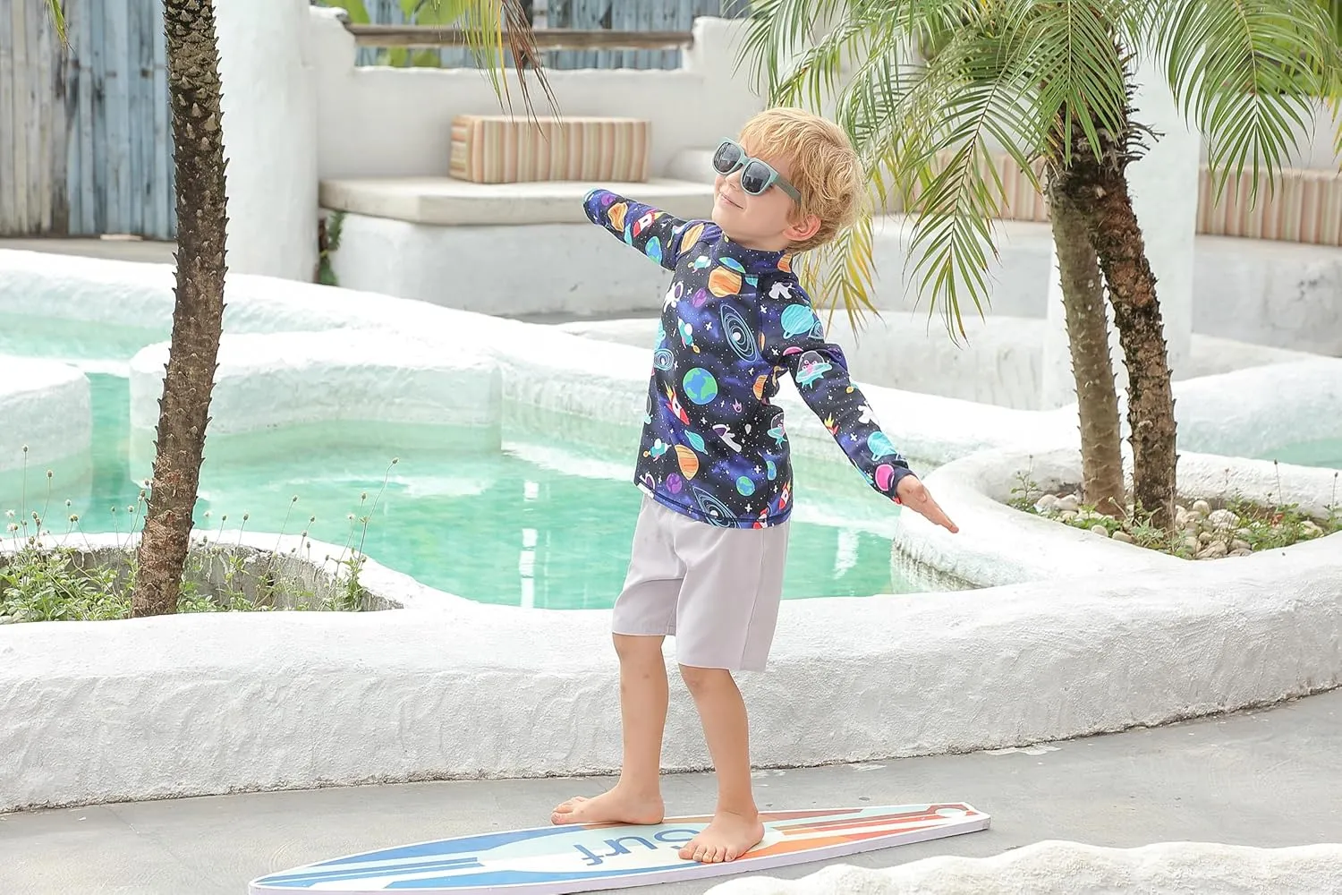 UNIFACO UPF 50  Little Boys Long Sleeve Rash Guard Swim Shirt Premium Sun Shirt for 1-8 Years