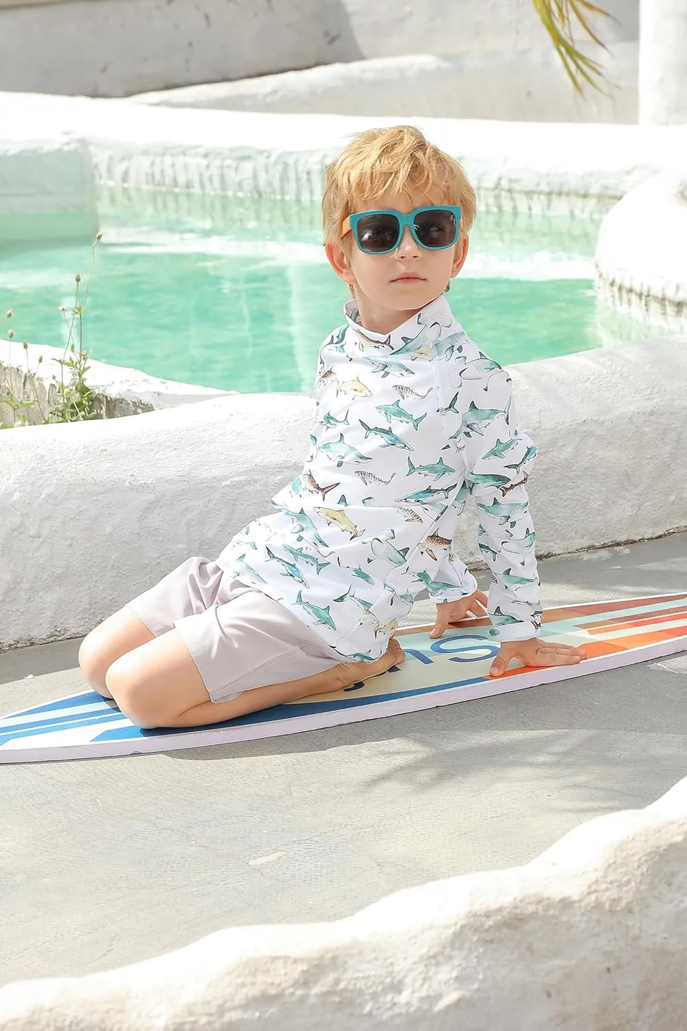 UNIFACO UPF 50  Little Boys Long Sleeve Rash Guard Swim Shirt Premium Sun Shirt for 1-8 Years