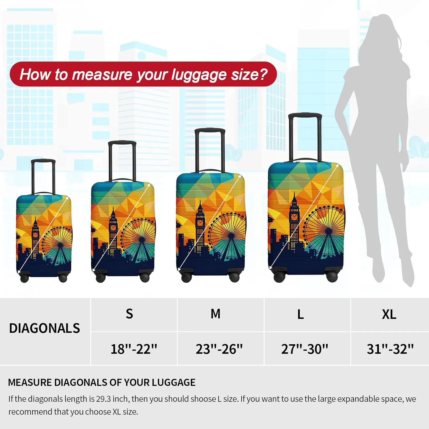 URBEST Luggage Cover Protector Suitcase Anti Scratch Dirt Covers, Fits 18"-22" Luggage Modern City