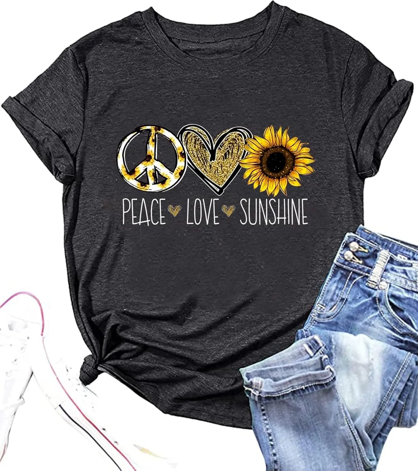 Vintage 60s 70s Peace Shirts Women Groovy Floral Sunflower Graphic Hippie Lover T-Shirt Casual Short Sleeve Tees Tops