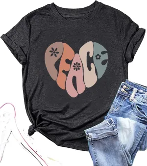 Vintage 60s 70s Peace Shirts Women Groovy Floral Sunflower Graphic Hippie Lover T-Shirt Casual Short Sleeve Tees Tops