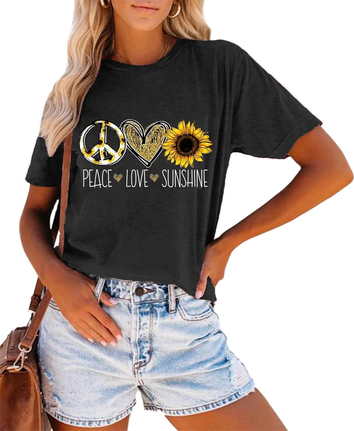 Vintage 60s 70s Peace Shirts Women Groovy Floral Sunflower Graphic Hippie Lover T-Shirt Casual Short Sleeve Tees Tops