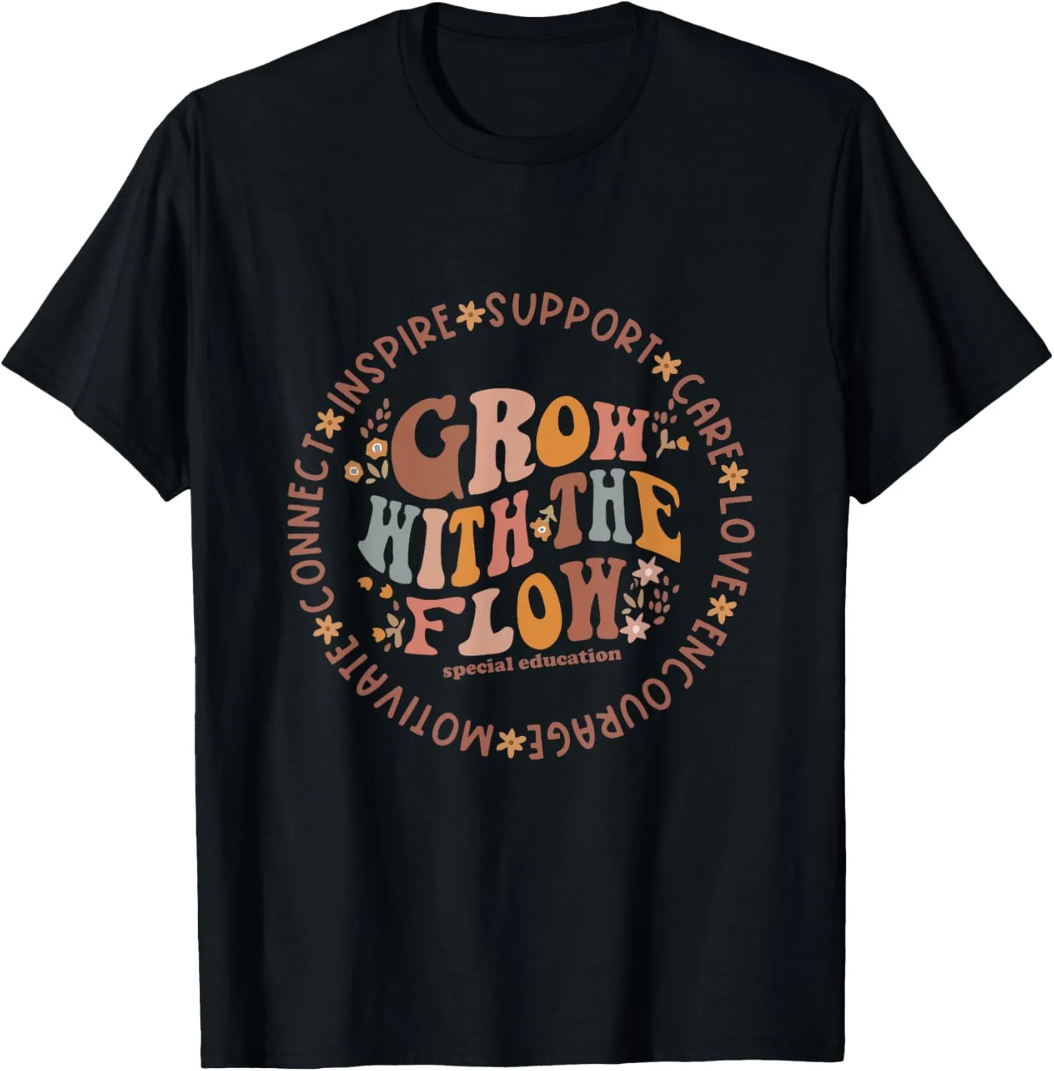Vintage Retro Grow With The Flow 70's Boho Peace Hippie T-Shirt