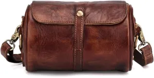 Vintage Small Leather Bag Handmade Rubbed Colour Women's Casual Cylinder Bag