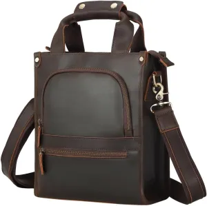 Vintage Vertical Large Capacity Outdoor Travel Leather Crossbody Bag Shoulder Bag for Men