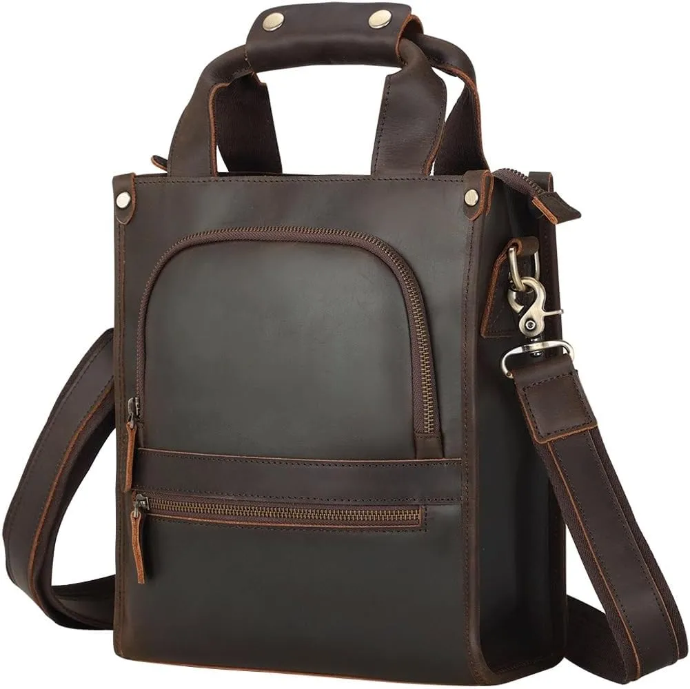 Vintage Vertical Large Capacity Outdoor Travel Leather Crossbody Bag Shoulder Bag for Men