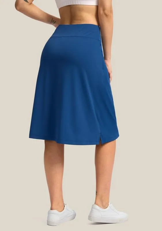 Viodia 25" Knee Length Skorts Skirts for Women with Zipper Pockets Stretchy Modest Aline Midi Skort for Casual Summer Travel