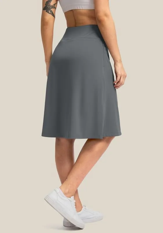 Viodia 25" Knee Length Skorts Skirts for Women with Zipper Pockets Stretchy Modest Aline Midi Skort for Casual Summer Travel