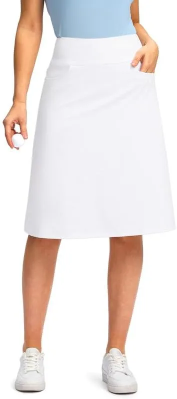 Viodia 25" Knee Length Skorts Skirts for Women with Zipper Pockets Stretchy Modest Aline Midi Skort for Casual Summer Travel