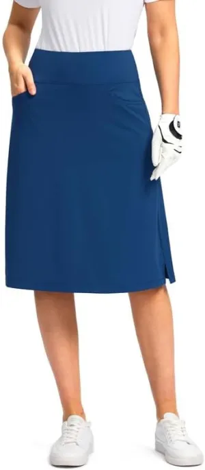 Viodia 25" Knee Length Skorts Skirts for Women with Zipper Pockets Stretchy Modest Aline Midi Skort for Casual Summer Travel