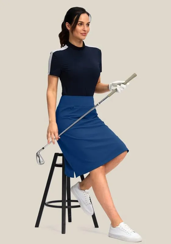 Viodia 25" Knee Length Skorts Skirts for Women with Zipper Pockets Stretchy Modest Aline Midi Skort for Casual Summer Travel